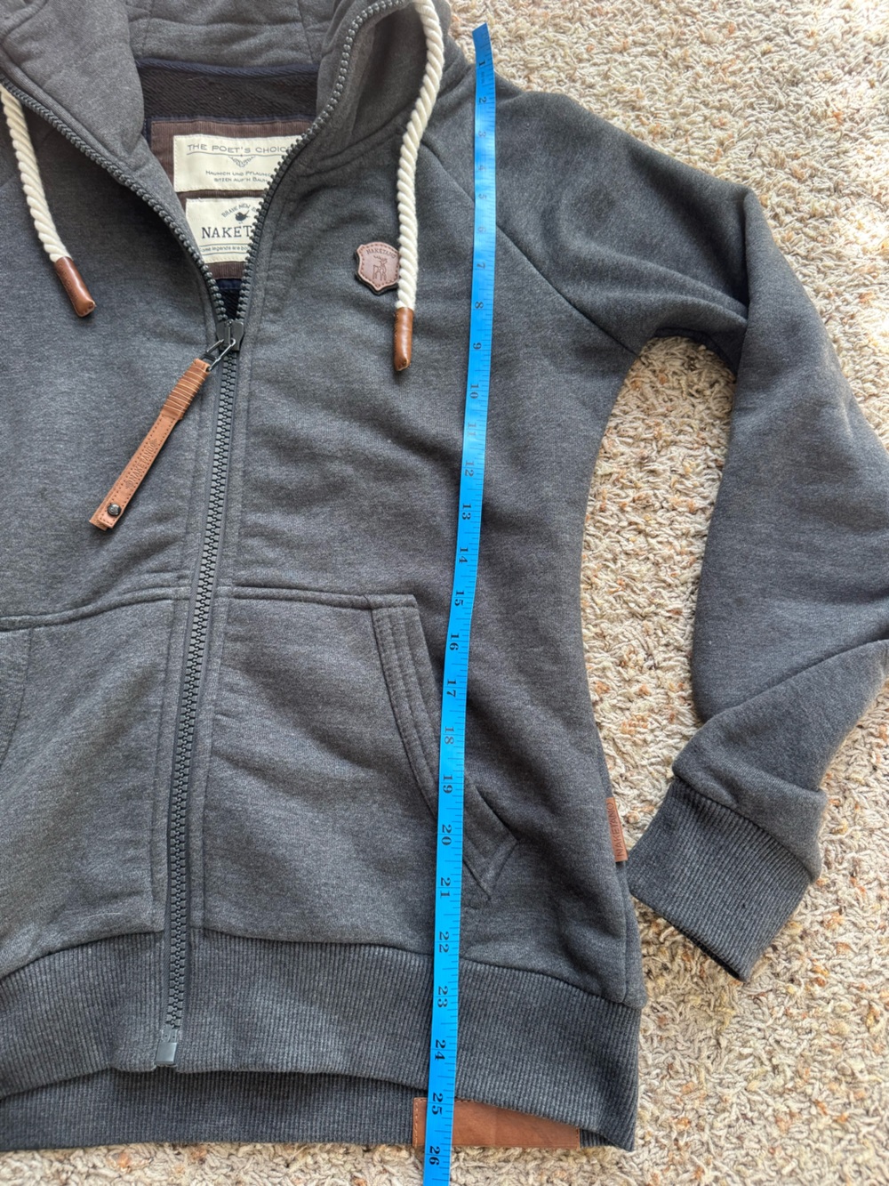 Naketano Dark Charcoal Gray Zip-Up Hoodie Brave New Bird Contrast Drawstring Med - Picture 6 of 8